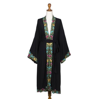 Night Flowers,'Embroidered Black Rayon Robe'