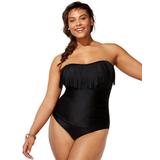 Plus Size Women's Fringe Bandeau One Piece Swimsuit by Swimsuits For All in Black (Size 4)