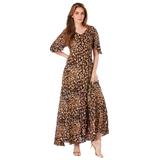 Plus Size Women's Flutter-Sleeve Crinkle Dress by Roaman's in Natural Watercolor Animal (Size 14/16)