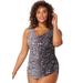 Plus Size Women's Sarong Front One Piece Swimsuit by Swimsuits For All in Silver Foil Leopard (Size 18)