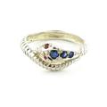 Sterling Silver Ladies Blue Sapphire & Ruby Snake Ring - Size S