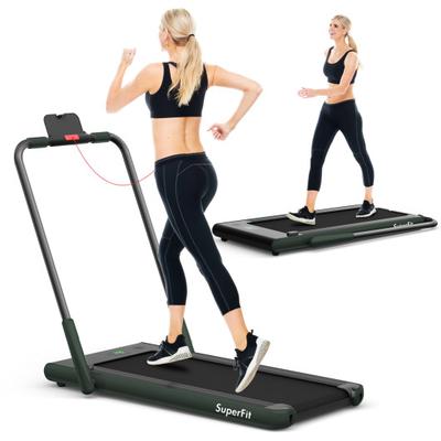 Costway 2-in-1 Folding Treadmill with Remote Control and LED Display-Green