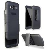 NAKEDCELLPHONE S BLACK RIBBED HARD CASE COVER + BELT CLIP HOLSTER and STAND FOR SAMSUNG GALAXY E5 (SM-S978L B170 SM-E500F SM-E500H SM-E500YZ SM-E500M SM-E500HQ)