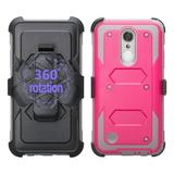 LG Aristo 2 Case LG Tribute Dynasty Rugged Holster w/ Built in Screen Protector Combo Clip Cover Cases - Hot Pink