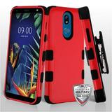 LG K40 Phone Case Hybrid Armor impact [Three Layers] Holster Kickstand with [Carrying Belt Swivel Clip] Shockproof Protective Drop-Proof Rubber Silicone Rugged PC+ Soft TPU RED Cover for LG K40 (2019)