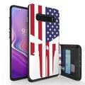 Galaxy S10+ Case Duo Shield Slim Wallet Case + Dual Layer Card Holder For Samsung Galaxy S10+ [NOT S10 OR S10e] (Released 2019) US Flag Skull