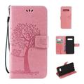 S10 Lite Case Samsung Galaxy S10 Lite Case - Allytech Premium Wallet PU Leather with Fashion Embossed Floral Owl Tree Magnetic Clasp Card Holders Flip Cover with Hand Strap Pink