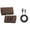 Luxmo PU Leather Belt Holster Card Slot Carry Case (Brown) for Nokia 2.2 with 2.0 Fast Sync/Charging Micro USB Charger Cable (3.3 Feet) and Atom Cloth