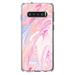 DistinctInk Clear Shockproof Hybrid Case for Samsung Galaxy S10 (6.1 Screen) - TPU Bumper Acrylic Back Tempered Glass Screen Protector - Pink Blue White Marble Image Print - Printed Marble Image