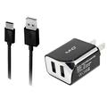 2-in-1 Type-C USB Chargers Bundle for Samsung Galaxy Book 12-inch/ 10.6-inch Galaxy Tab S3 Alcatel PLUS 12 (Black) - 2.1Ah Travel Charger Adapter (Dual Port) + USB Charging Cable