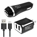 3in1 Accessory Set Car+Wall Charger+USB Charging Power Cable For Google Nexus 10 Black