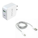 36W Quick Home Charger w MicroUSB 10ft USB Cable N5Z for Samsung Galaxy J7 (2018) Refine J2 J1 Halo Express 3 Avant Amp 2 J3 (2018) Alpha Admire 2 A6 A5 Mega 6.3 Convoy 4 - Wiko Ride