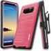 Samsung Galaxy Note 8 COVRWARE [IRON TANK] Heavy Duty Full-Body Holster Armor [Brushed Metal Texture] Case [Belt Clip][Kickstand] for Galaxy Note 8 Pink