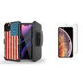 Beyond Cell [Holster Armor Combo] Rugged Case for iPhone 11 Pro Max 6.5 inch with Tempered Glass Screen Protector and Atom Cloth - Vintage American Flag