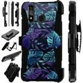 Compatible with Motorola Moto G Stylus (2020) | Moto G Power (2020) | Moto G Pro LuxGuard Holster Hybrid Phone Case Cover (Teal Jungle Leaf)