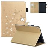 Lenovo TAB 4 10 Plus Case Allytech 3D Plum Blossom PU Leather Folio Wallet Case with Kickstand for Lenovo TAB 4 10 Plus 2017 Tablet(TB-X704F/N)(NOT fit Lenovo TAB 4 10 Tablet TB-X304F/N) Gold