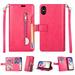 iPhone XR Wallet Case with Hand Strap Dteck 9 Card Holder Folio Flip Glitter Leather Zipper Wallet Case w/Fold Stand&Money Pocket Sparkly Full Protective Purse Case For Apple iPhone XR Rose