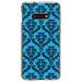 DistinctInk Clear Shockproof Hybrid Case for Samsung Galaxy S10e (5.8 Screen) - TPU Bumper Acrylic Back Tempered Glass Screen Protector - Blue Black Damask Pattern - Floral Damask Pattern