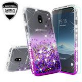 For Samsung Galaxy J3 2018 Case Galaxy J3 Orbit Case Galaxy J3 Star Case Galaxy J3 V 2018/J3 Achieve/J3 Aura/Express Prime 3/Amp Prime 3 Case Liquid Glitter Bling Bumper Phone Case - Purple/Clear