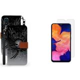 BC Infolio D Series Samsung Galaxy A10e Wallet Case - PU Leather Protection Cover with Tempered Glass Screen Protector Card Slots ID Window Bill Fold Pocket and Atom Wipe - Skull Wings