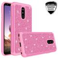 LG Stylo 5 Case / LG Stylo 5 Plus Case Bling [Full Cover Temper Glass Screen Protector] Shock Proof Silicone Hybrid Protective Case Cover Cases for LG Stylo 5 / LG Stylo 5 Plus - Glitter Hot Pink