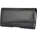 Alcatel OneTouch Conquest 7046T ~ EXTRA LARGE Horizontal Leather Pouch Carrying Case Holster Belt Clip Magnetic Closure Fits - Black New