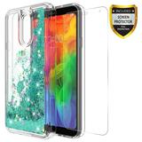 LG Q7 Case LG Q7+ Case LG Q7 Plus Case With Tempered Glass Screen Protector KAESAR Quicksand Glitter Sparkly Bling Liquid Shiny Clear Soft TPU Bumper Protective Cover for LG Q7 (Teal)