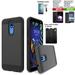 Phone Case For LG K40 / AT&T PREPAID LG Xpression Plus 2 Case / LG Solo Case / LG Harmony 3 Case /Dual-Layered Brush Cover (Slim Black +Tempered Glass + Free BK Card Holder stand)