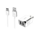 2-in-1 Type-C USB Chargers Bundle for Huawei P10 Plus P10 Mate 9 Mate 9 Pro P9 (White) - 2.1Ah Home Travel AC Charger Adaptor (Dual Port) + Type-C USB Data Charging Cable
