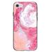 DistinctInk Clear Shockproof Hybrid Case for iPhone 7 8 SE (2020 Model) 4.7 Screen TPU Bumper Acrylic Back Tempered Glass Screen Protector - Hot Pink Blue White Marble Image - Printed Marble Image