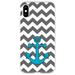 DistinctInk Clear Shockproof Hybrid Case for iPhone XR (6.1 Screen) - TPU Bumper Acrylic Back Tempered Glass Screen Protector - Grey White Chevron Teal Anchor - Nautical Chevron Anchor Design