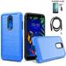 Value Accessories For LG K40 Case / LG Harmony 3 Case / LG Solo Case L423DL / AT&T Xpression Plus 2 Case / LG K12 Case Brush Shockproof Dual-Layered Cover (Brush Blue +Tempered Glass +USB)