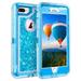 For Apple IPhone 8 Plus / IPhone 7 Plus Tough Defender Sparkling Liquid Glitter Heart Case With Transparent Holster Clip Blue