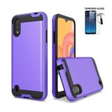 Phone Case for Samsung A01 / Straight Talk SAMSUNG Galaxy A01/ Walmart Family Mobile SAMSUNG Galaxy A01 Slim Metallic Brushed Shock-Resistant Cover Case + Tempered Glass (Purple)