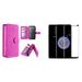 Clutch Series Galaxy S9 Plus Case Bundle with PU Leather Detachable Flip Wallet Case (Hot Pink) Bubble-Free Tempered Glass Screen Protector Atom Cloth for Samsung Galaxy S9+ Plus