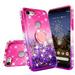 Liquid Quicksand Glitter Cute Phone Case for Google Pixel 3a XL Case w/Tempered Glass Screen Protector Ring Socket Kickstand Clear Bling Diamond Girls Women for Google Pixel 3a XL - Hot Pink/Purple