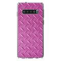 DistinctInk Clear Shockproof Hybrid Case for Samsung Galaxy S10 (6.1 Screen) - TPU Bumper Acrylic Back Tempered Glass Screen Protector - Hot Pink Diamond Plate Steel Image - Printed Diamond Plate