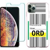 For Apple iPhone 11 Pro Max Case Slim-Fit TPU Protective Phone Case (Pink Bezel) with Tempered Glass Screen Protector by OneToughShield Â® - Airport Tag / Chicago