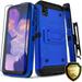 Galaxy A10e Case With [Tempered Glass Screen Protector Included] STARSHOP Full Cover Heavy Duty Dual Layers Phone Cover with Kickstand and Locking Belt Clip-Blue