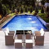 Homall 9 Pieces Patio Dining Sets Outdoor Space Saving Rattan Chairs with Glass Table Sectional Conversation Set with Cushions