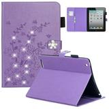 iPad 4 3 2 Case iPad 4 3 2 Cover Allytech 3D Plum Blossom Series PU Leather Multi-Card Slots Wallet Case with Kickstand Function for Apple 9.7-inch iPad 4 iPad 3 iPad 2 Tablet Purple