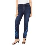 Plus Size Women's Floral Embroidered Straight-Leg Jean by Denim 24/7 in Blue Garden Embroidered (Size 18 W)