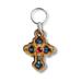 Light Wooden Cross Key Chain with Simulated Turquoise Chips