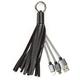 Leather Tassel Key Chain With Phone Charger Cable iPhone Android USB Cable Lightning Charge Cable - Black