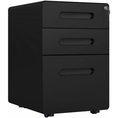 Vinsetto - Rollcontainer, mobiler Aktenschrank mit 3 Schubladen, abschließbarer Büroschrank mit Image