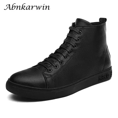 Baskets montantes en cuir noir pour hommes chaussures décontractées Hip Hop taille 48 automne