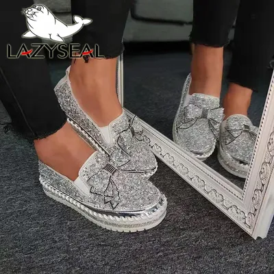 LazySeal-Chaussures plates à paillettes et diamants pour femmes chaussures en cuir décontractées