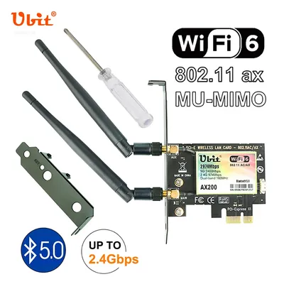 Carte Wifi sans fil Ubit Bluetooth 5.0 2.4Gbps AX200 PCI Express adaptateur WAP FI 6 touristes