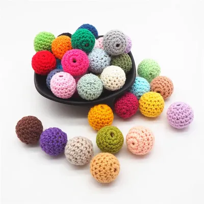 Chenkai – perles en bois crochetées de 16mm 50 pièces boules rondes en coton à tricoter pour