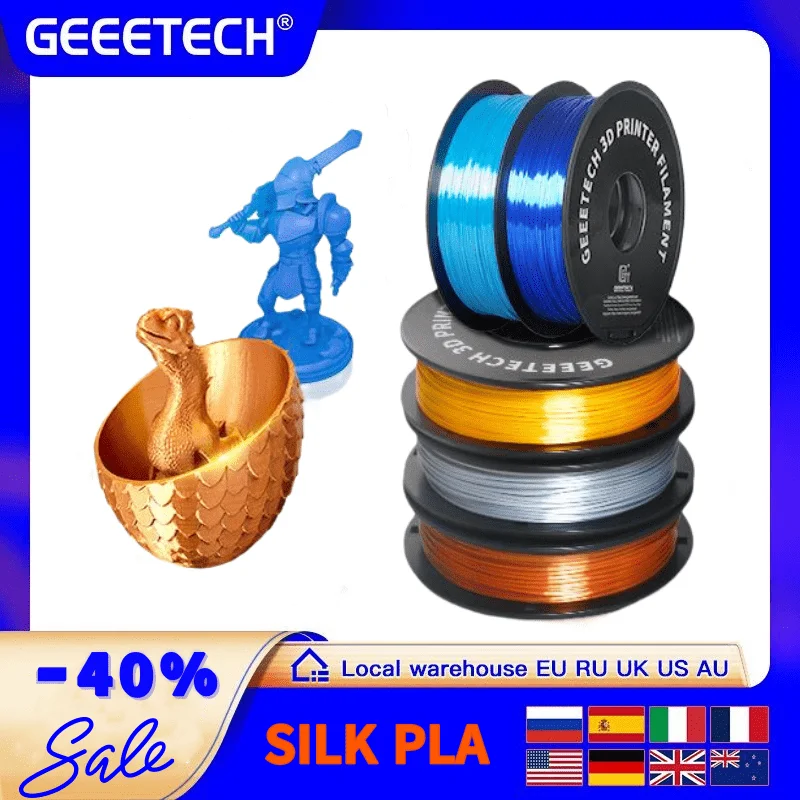 GEEETECH Filament 3d soie PLA 1kg 1,75mm fil de bobine pour matériau d
